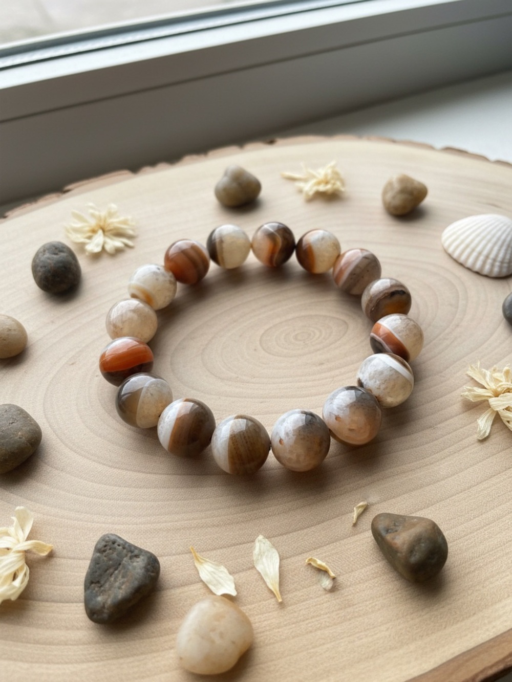 14mm Chunky Natural Agate Bracelet Banded Agate Statement